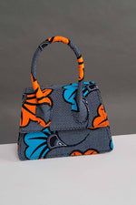 grey and orange African bags. African print mini bags.