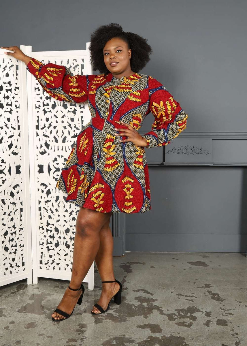 Shoulder Modern African Print Clothing African Ankara Midi Knee Length Dress,  African Clothing African Print Dress