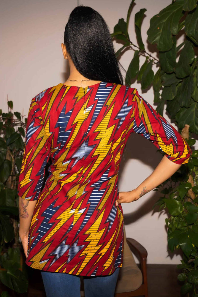 African clothing. Red Top for women. Red and Yellow long top. African  top for women