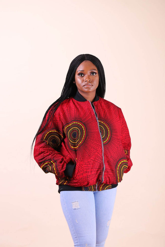 Red African jacket with front pocket.