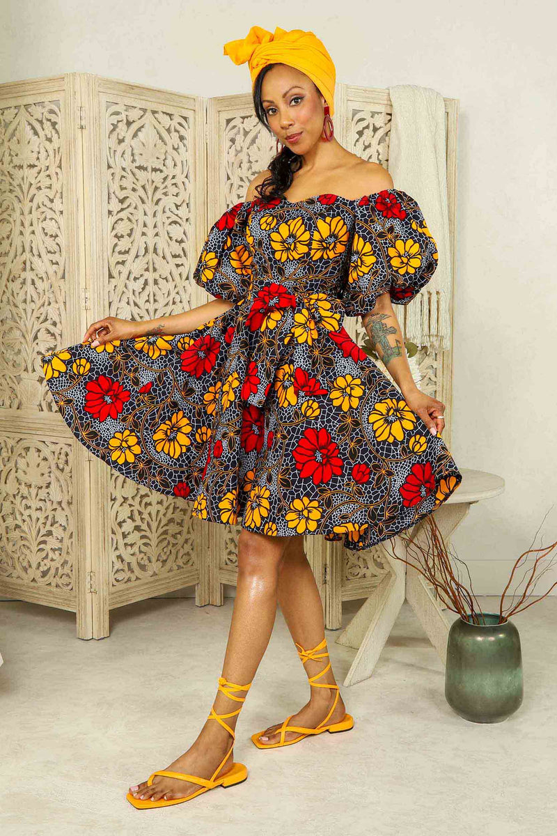 african print off the shoulder dress RACHELLE African Print mini Dress