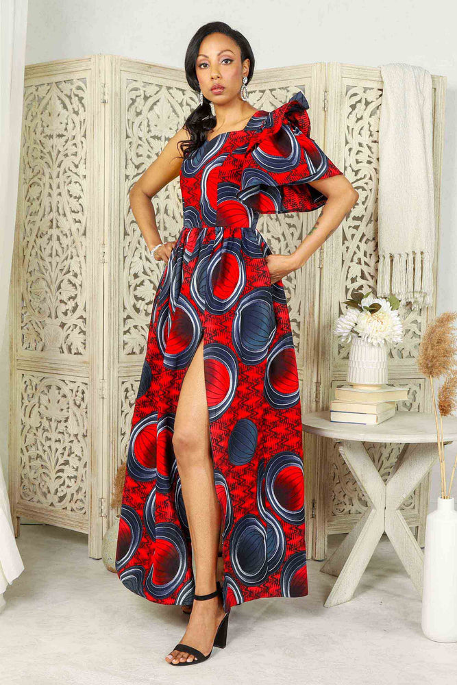 Red maxi dress for woman. African red dress. African red maxi dress.