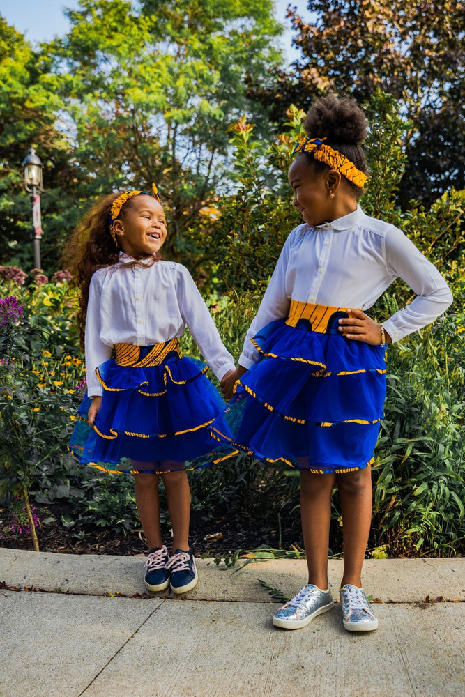 YELLOW BULB AFRICAN PRINT GIRLS' TIERED TULLE SKIRT - KEJEO DESIGNS