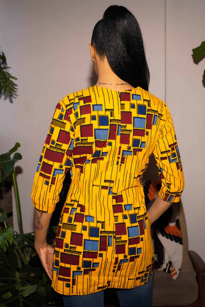 African print top for women. African yellow top. 3/4 sleeve tops. African clothing for women.