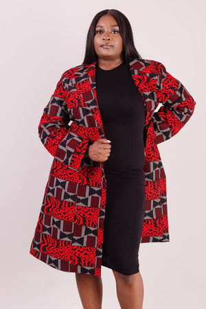 Red African print top for women. African print jacket for ladies.