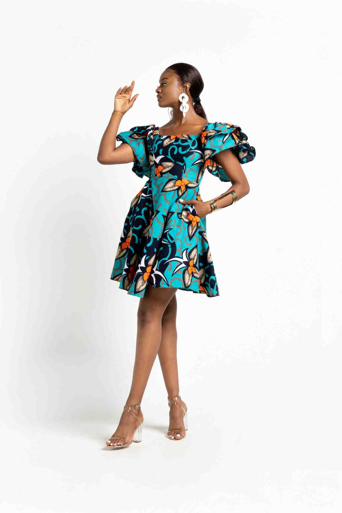Sally African Print Mini Dress - Eye-Catching Ruffled Sleeves S Sally African Print Mini Dress - Eye-Catching Ruffled Sleeves S