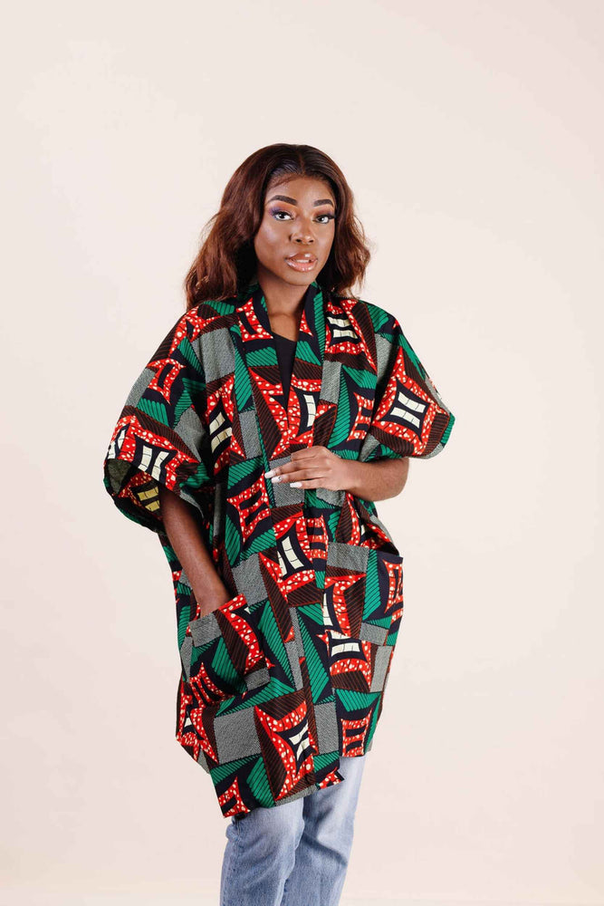 
            
                Load image into Gallery viewer, African print kimono. Women&amp;#39;s top. African clothing for women.
            
        
