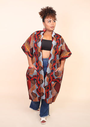 cover up, kimono, african kimono, african print kimono, red kimono, kimono jacket