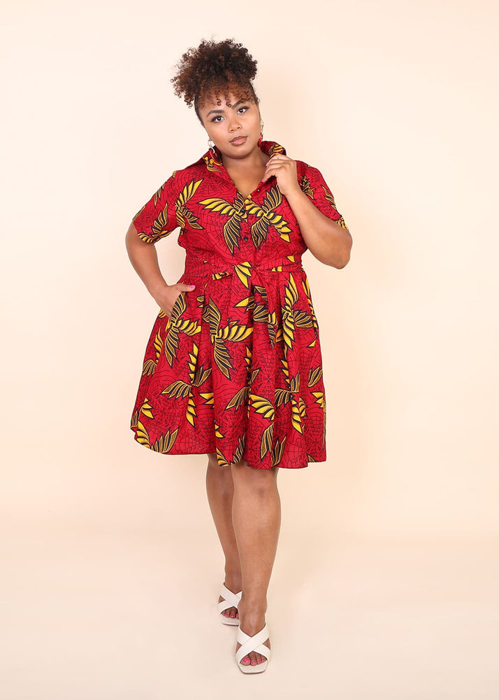 Bintah African Red African Print Shirt Dress- Kejeo Designs