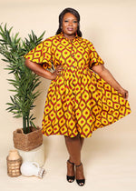 African clothing for women. African dress for women. yellow midi dress. floral dress