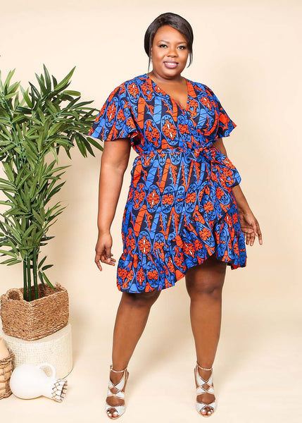 african wrap dress Oge Print Maxi - African Fashion in USA at MYTRIBENG S / REGULAR neck with a single flat collar Petal sleeves 2 sided pockets Lined Flare Bottom Self Adia African Print Dress (Wrap