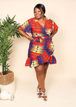 african wrap dress Traditional Clothing For Women Lace Puffy Short Sleeve Wrap Around Pocket African Traditional The dress is washable in cool water and cool dry Bunmi Ankara Wrap Dress |