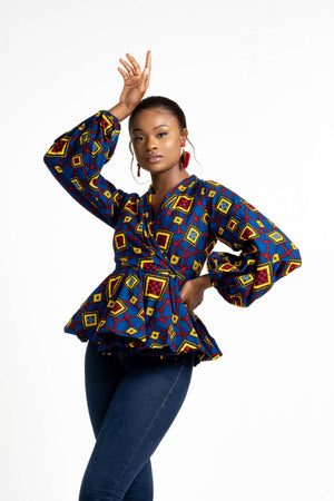 
            
                Load image into Gallery viewer, exaggerated sleeve top. African top. Peplum tops for women
            
        