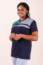 African shirt for ladies. African shirt for women. Casual shirt for ladies. Dark blue shirt with prints.