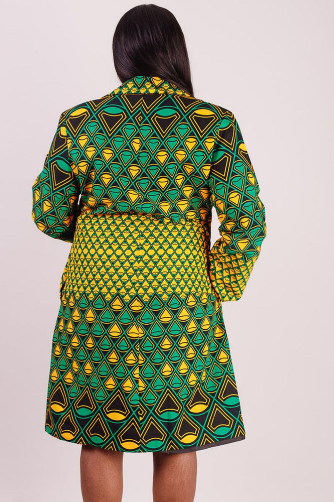 
            
                Load image into Gallery viewer, Yellow and green African print jacket for women
            
        