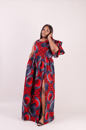 Red maxi dress for women. African red dress. Red African print dresses.