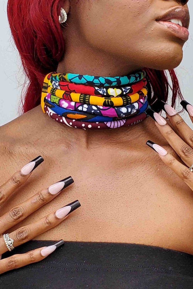African Print Layered Choker Necklace (6-Layers)