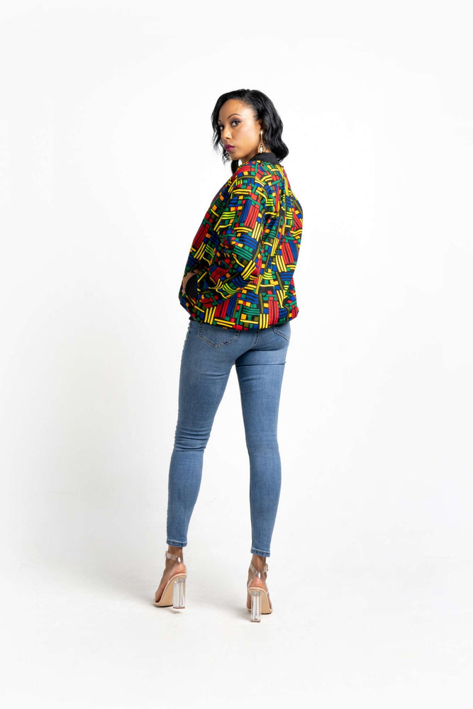 
            
                Load image into Gallery viewer, UZI African Print Unisex Bomber Jacket
            
        