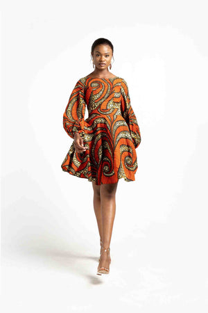 African dress for women. Puff Sleeve orange dress for women. Wedding guest outfit. Wedding guest dresses. Bridesmaid dresses. Long sleeve dresses. Mini Dresses. dresses to wear to a wedding