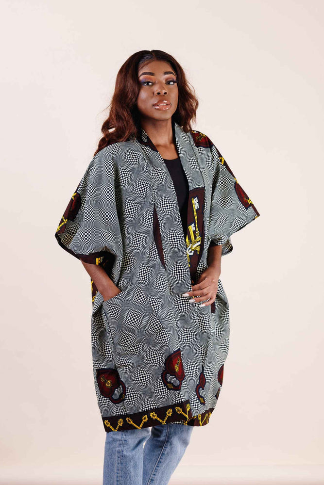 
            
                Load image into Gallery viewer, Grey kimono jacket. Women&amp;#39;s kimono jacket. African kimono. african clothing.
            
        