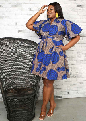 women's african print dresses Enola Short Sleeve Flared Dress For Women 42 inches Colors D'IYANU | Ronke African Print