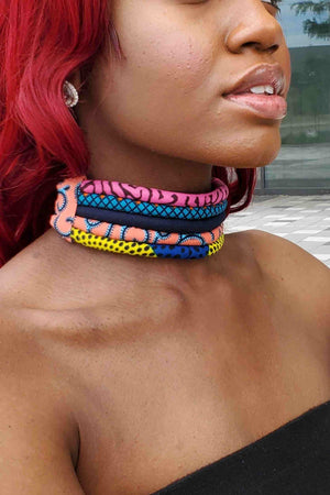 African Print Layered Choker Necklace (5-Layers)