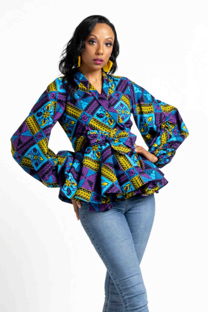 Blue African Print sleeve top For Ladies KEJEO DESIGNS