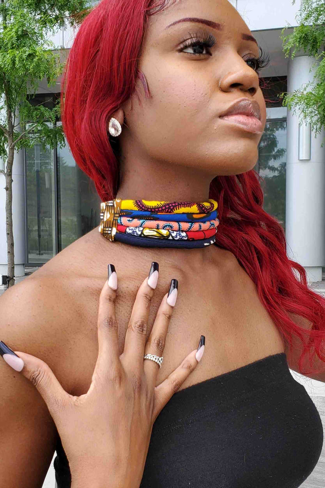 African Print Layered Choker Necklace (5-Layers)