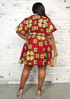 Enola Short Sleeve Flared African Print Dress For Women Enola Short Sleeve Flared African Print Dress For Women