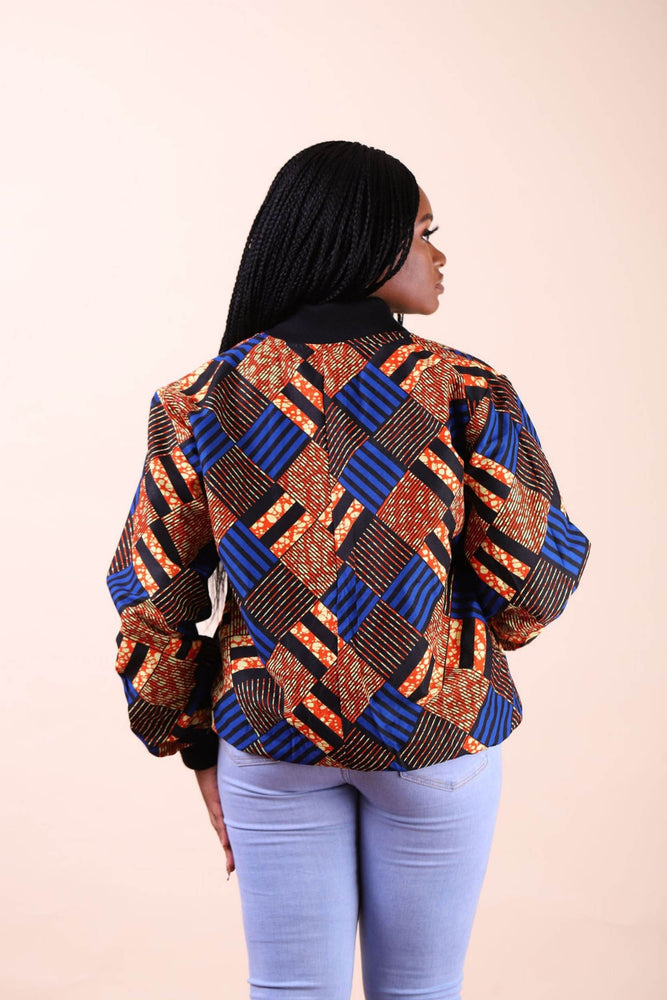 
            
                Load image into Gallery viewer, orange and blue African bomber jacket
            
        