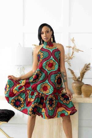 ankara halter neck dress AFP39 - Assymetrical Halter Neck Ankara Dress