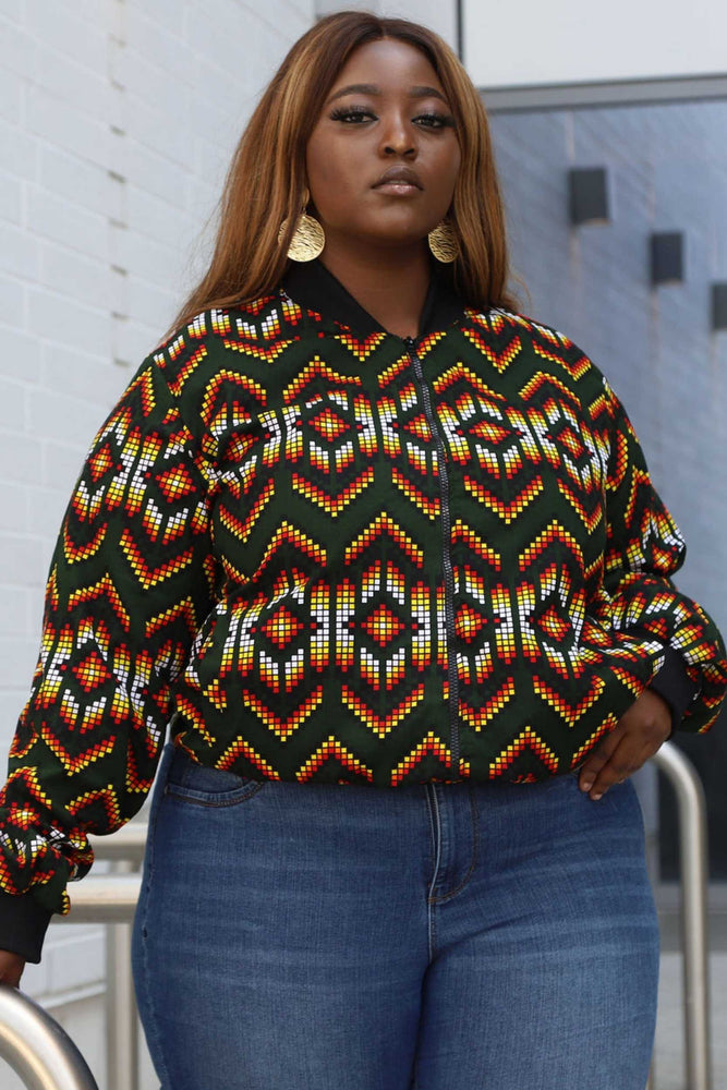 
            
                Load image into Gallery viewer, Plus size jackets for women. bomber jacket womens. Fall jackets. african jackets. green bomber jackets
            
        