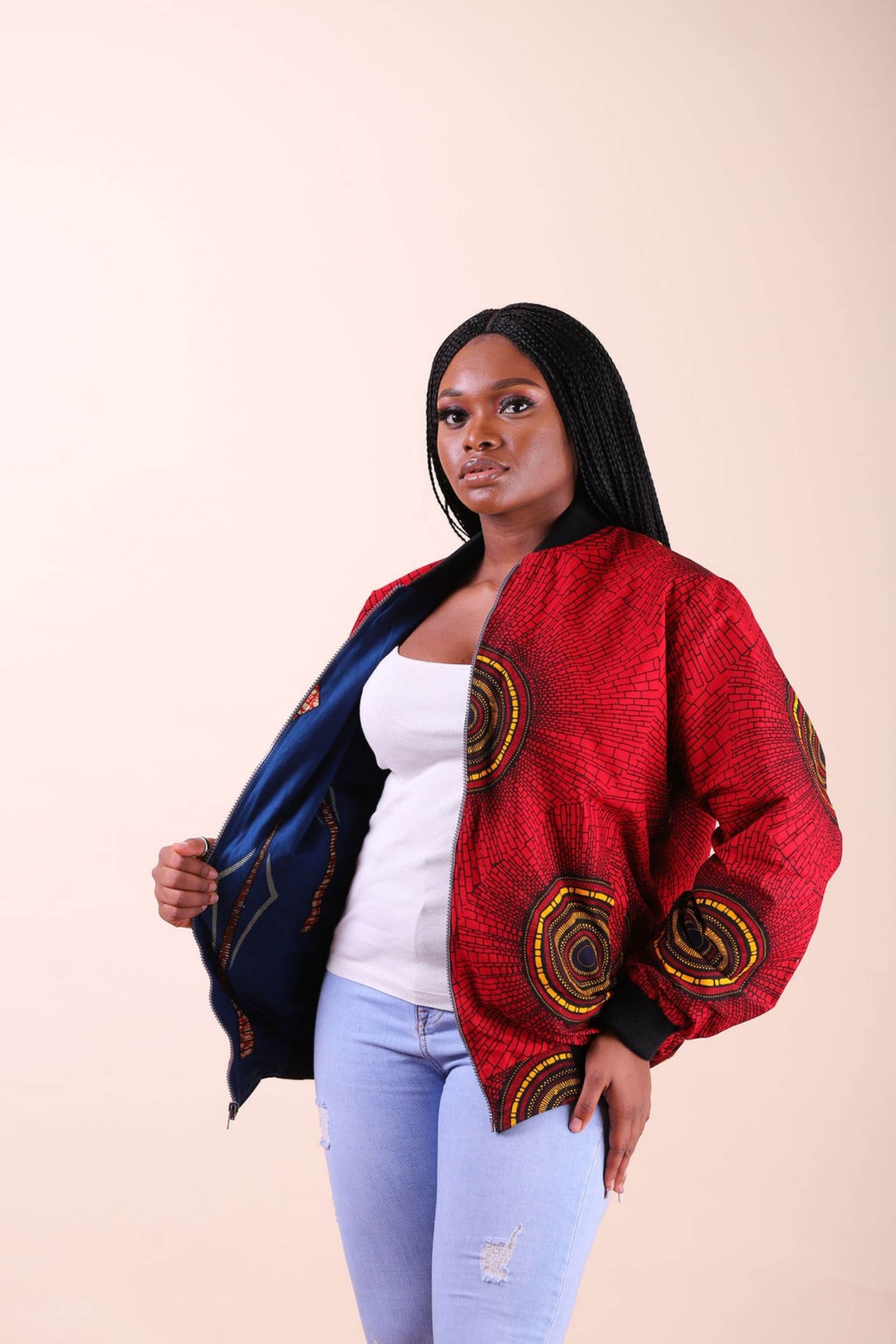 African Woman In Ethnic Dress Bomber Jacket Ethnic Geometric Patterns LT18 main image 1