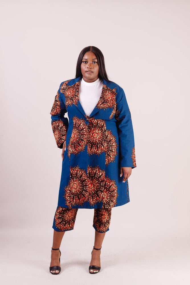 
            
                Load image into Gallery viewer, blue african print blazer. African print jacket for women
            
        