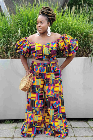 African top. African pants. African matching sets. Pink crop top and wide legs pants. Summer outfits ideas. Getaway outfit ideas. crop tops for plus size.