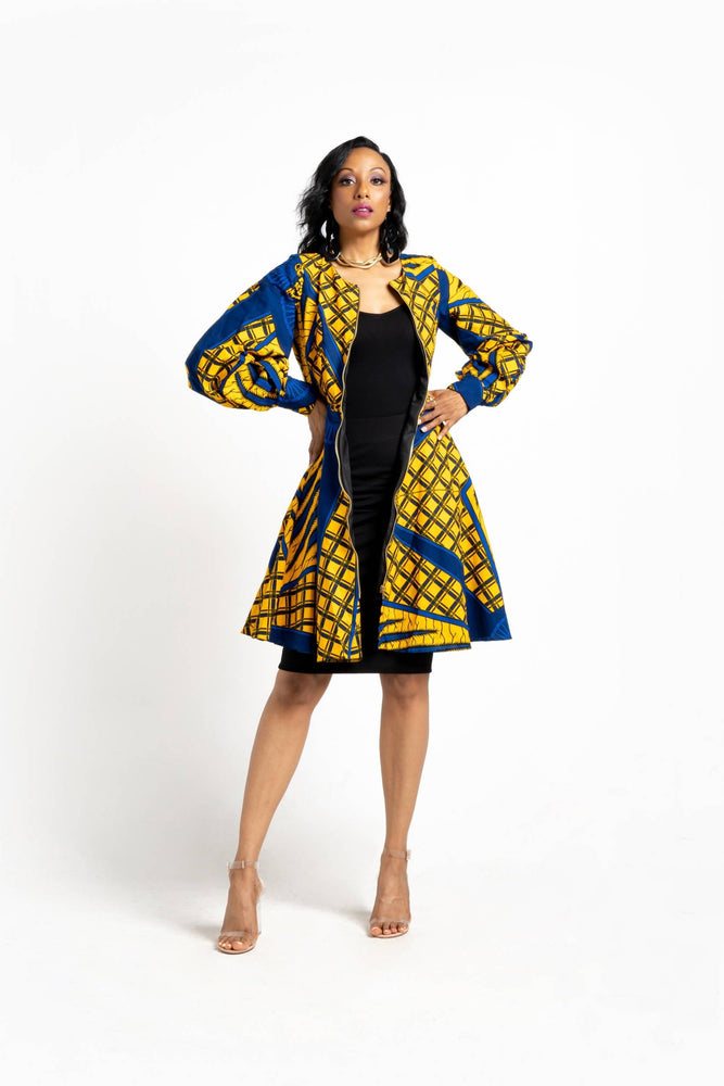 blue and yellow african dresses Blue and Yellow African Fabric Long Dress with Big Sleeves 10