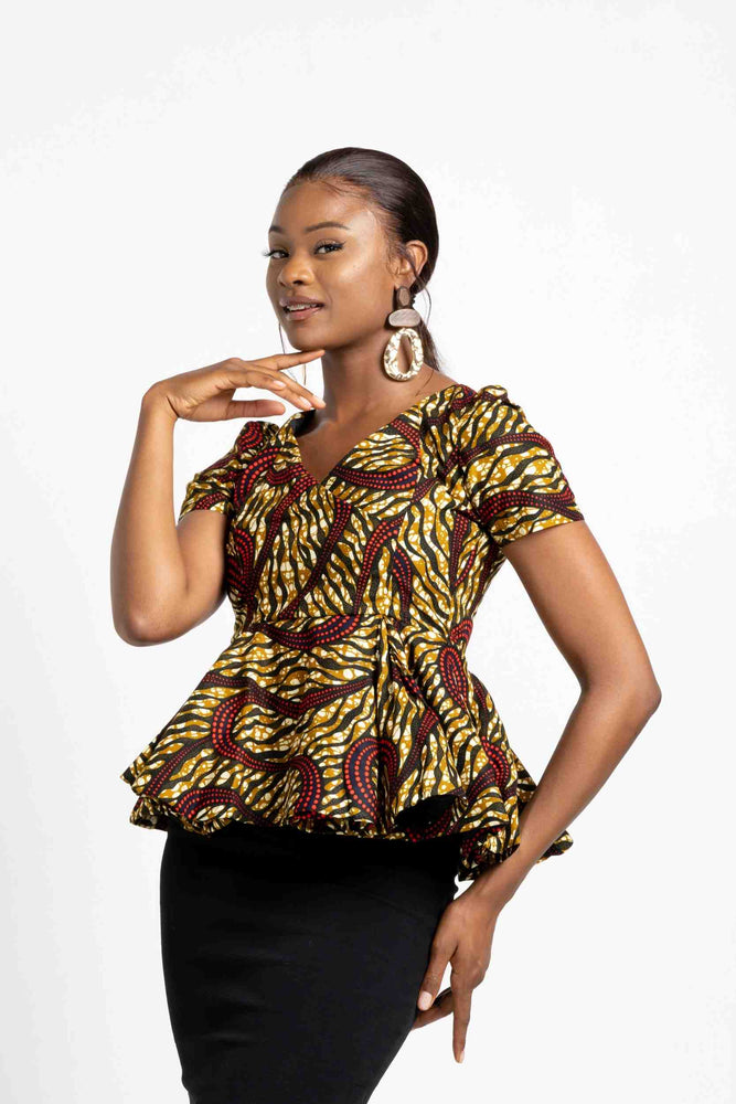 
            
                Load image into Gallery viewer, Brown peplum top. African tops for women. Womens peplum tops. 
            
        