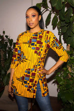 Yellow and Red long top. African yellow top. 3/4 sleeve tops. African clothing for women.