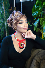 melanin queen. African necklace. African headwrap. Silk headwrap. Silk bonnet