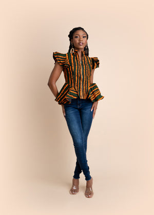 
            
                Load image into Gallery viewer, JUSTINA African Print Women&amp;#39;s Top
            
        