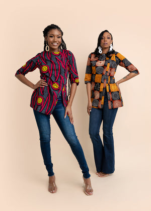 Teleah African Print Women's Top (Brown-Black)