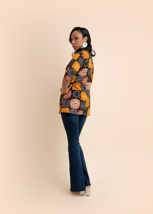 Teleah African Print Women's Top (Brown-Black)