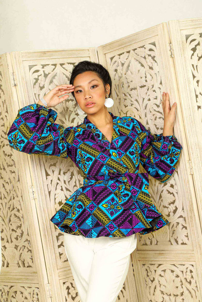 african top. Africa top. African peplum to. African print wrap top. African print pelpum blouse. African print peplum top for women.