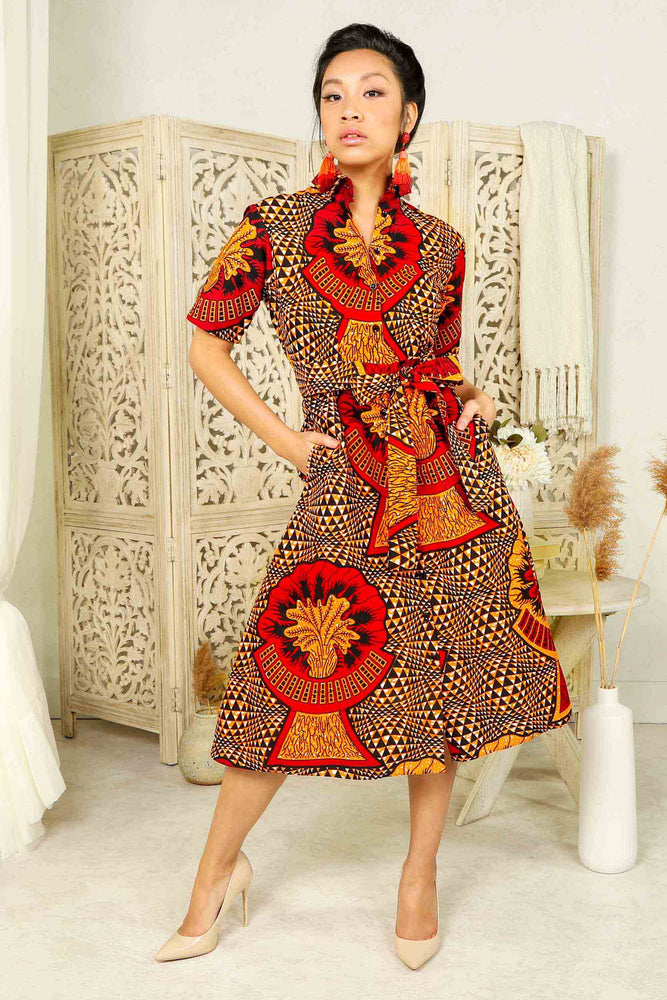 Lenia African Print Shirt Dress (Orange) - Kejeo Designs – KEJEO