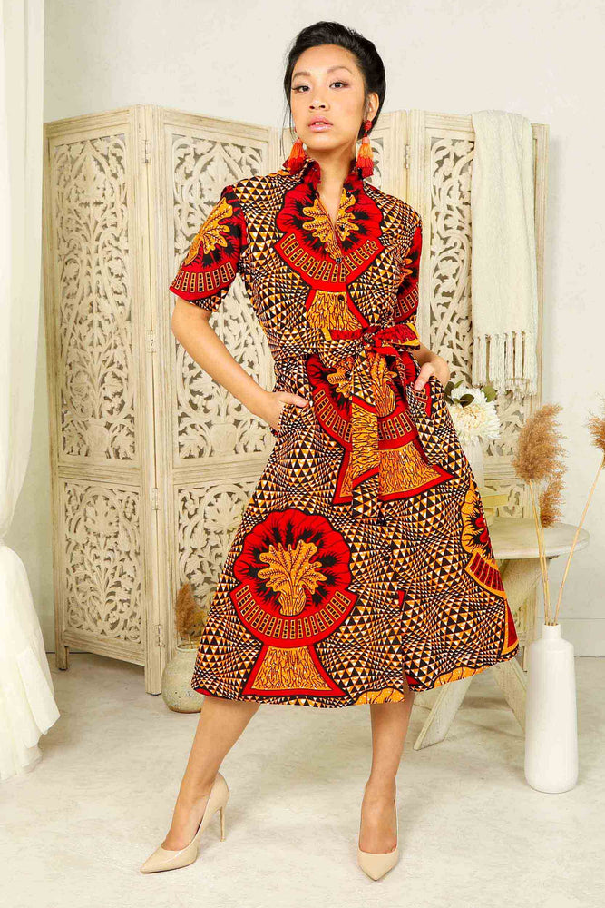 Lenia African Print Shirt Dress (Orange) - Kejeo Designs XS Lenia African Print Shirt Dress (Orange) - Kejeo Designs XS
