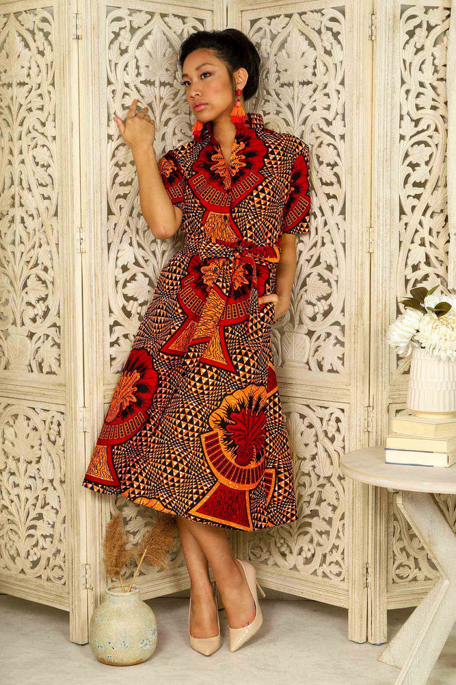 Lenia African Print Shirt Dress (Orange) - Kejeo Designs XS Lenia African Print Shirt Dress (Orange) - Kejeo Designs XS
