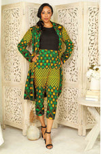 Yellow and Green African long jacket and African pant for women. African clothing for women