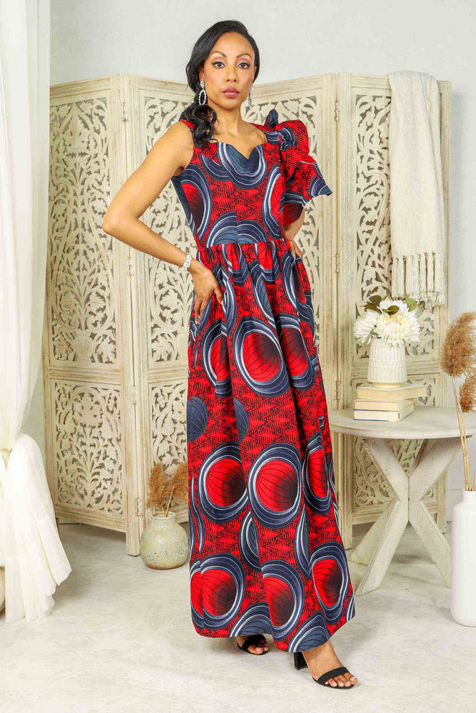 Red maxi dress for women. African red dress. African red maxi dress.
