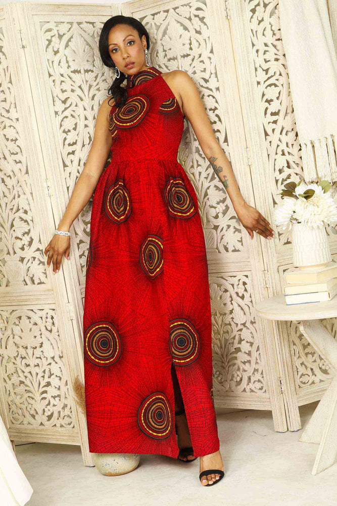 African print dress for women with pocket