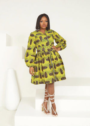 
            
                Load image into Gallery viewer, green dress, midi dress, African dresses, african dress, african clothing, ankara dress, african print clothing
            
        